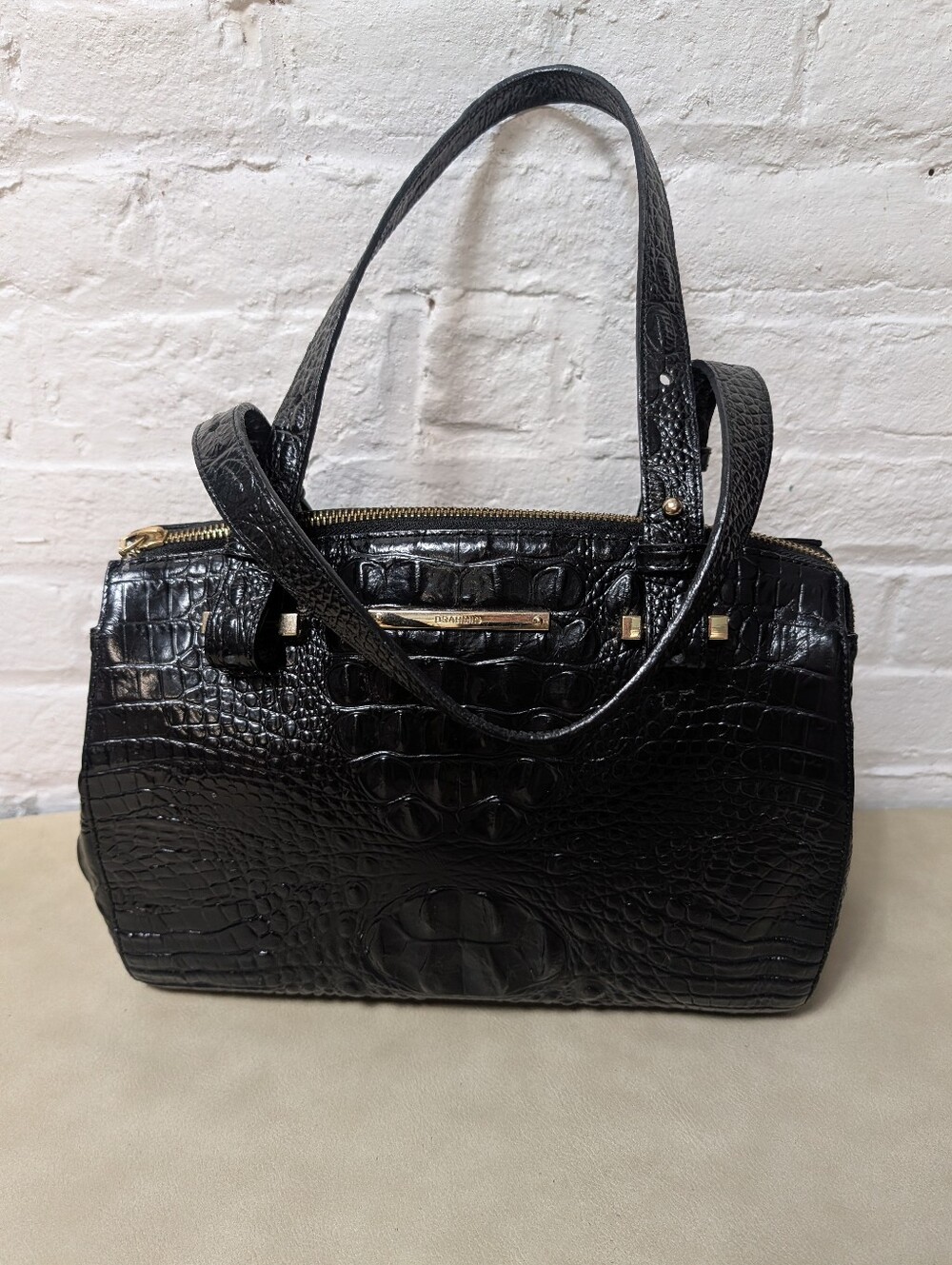 Black Croc-Embossed Satchel Handbag - Women